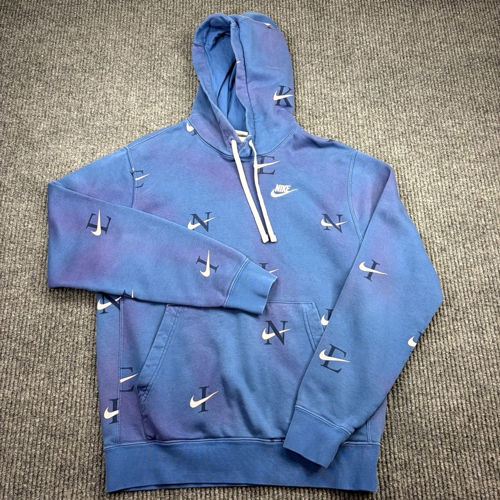 Nike Mens All Over Print Swoosh Monogram Hoodie Blue Pink DZ3046-407 Small